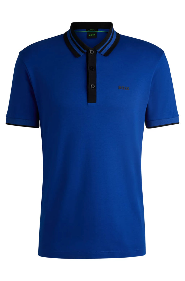 BOSS Interlock-cotton polo shirt with striped collar