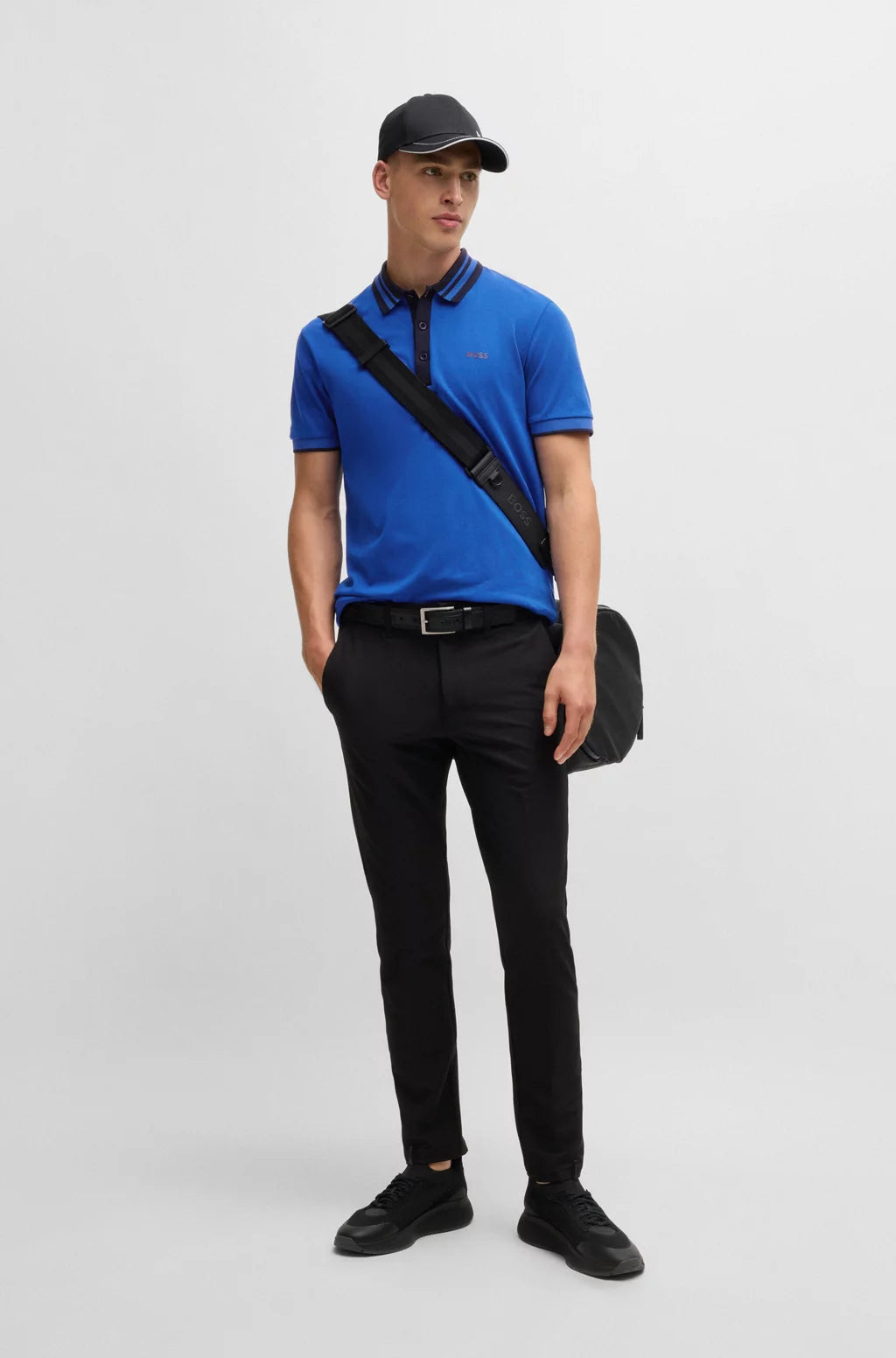BOSS Interlock-cotton polo shirt with striped collar