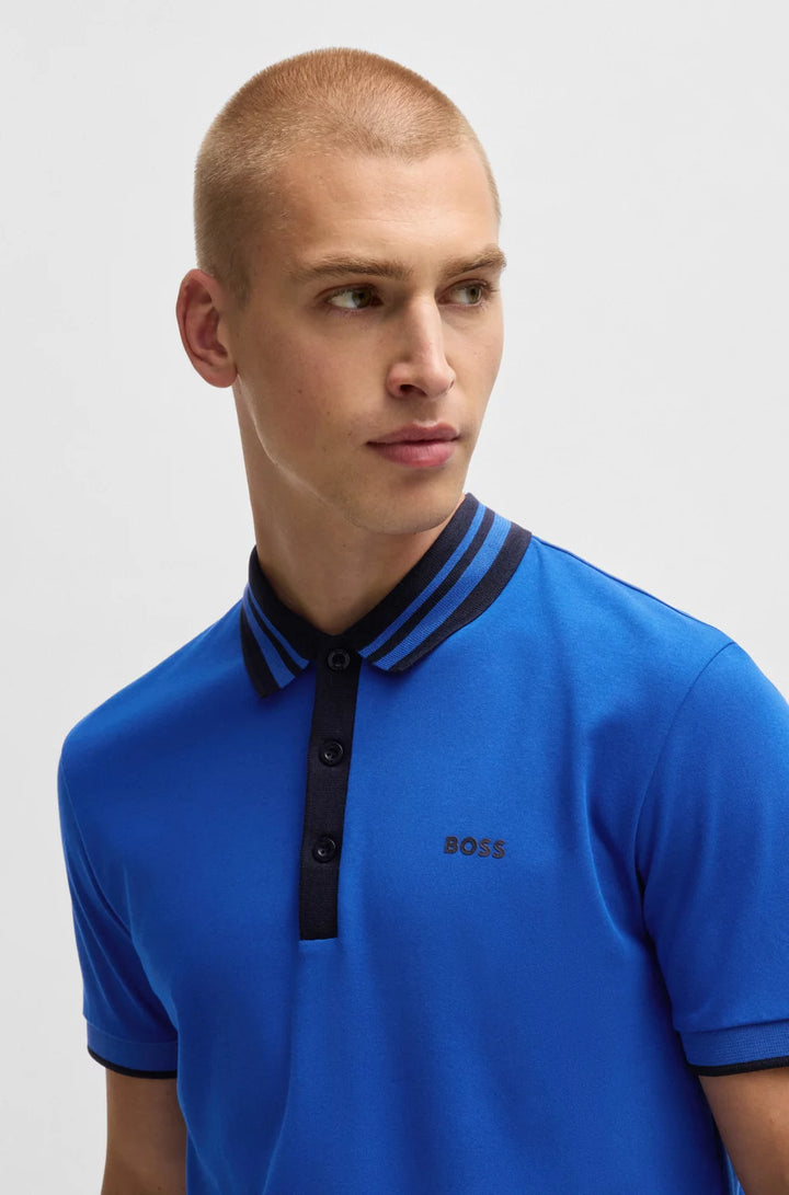 BOSS Interlock-cotton polo shirt with striped collar