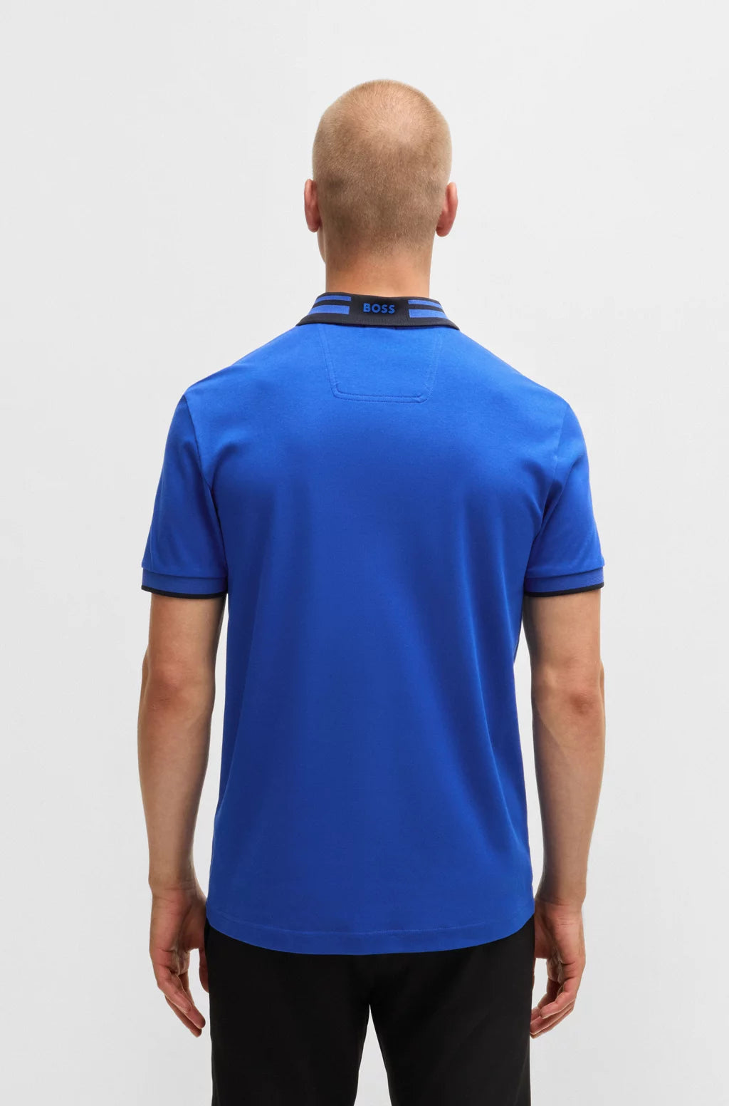 BOSS Interlock-cotton polo shirt with striped collar