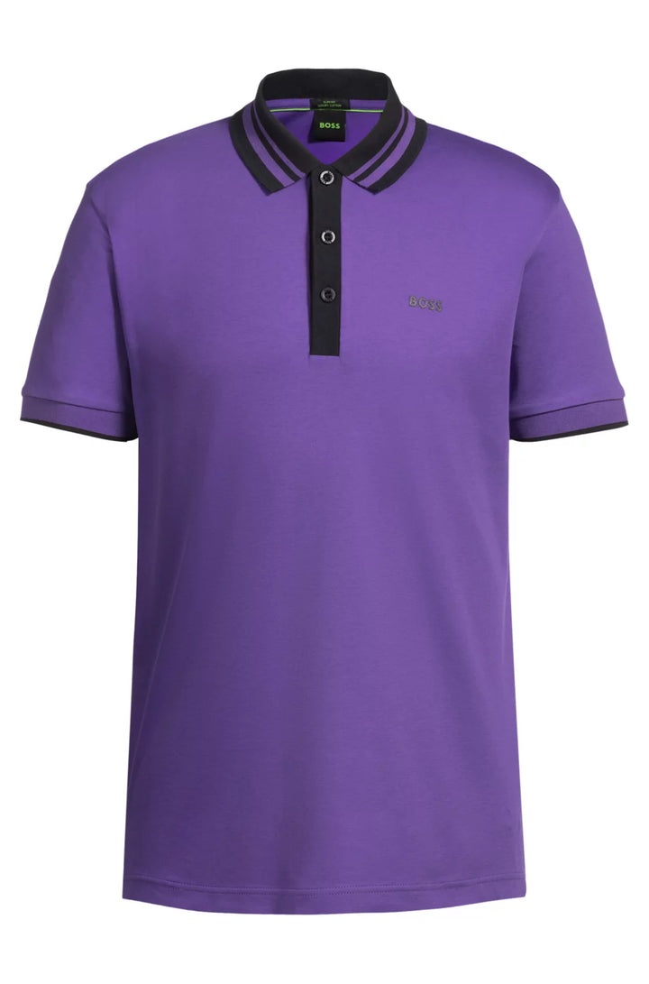 BOSS Interlock-cotton polo shirt with striped collar