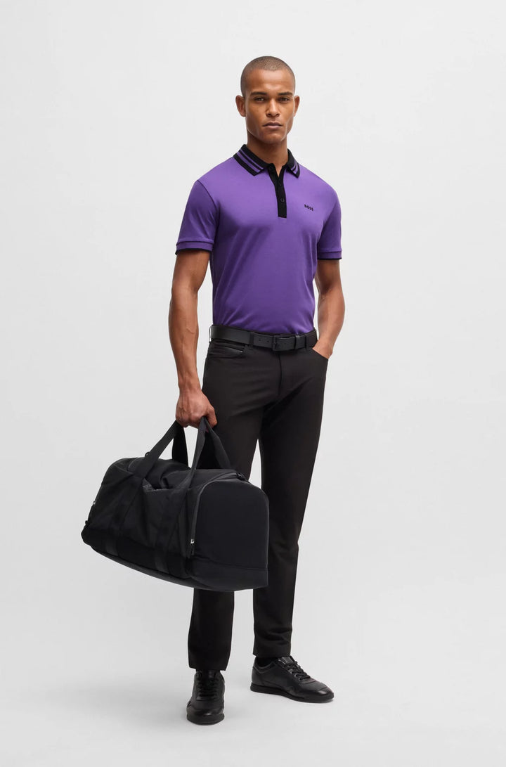 BOSS Interlock-cotton polo shirt with striped collar