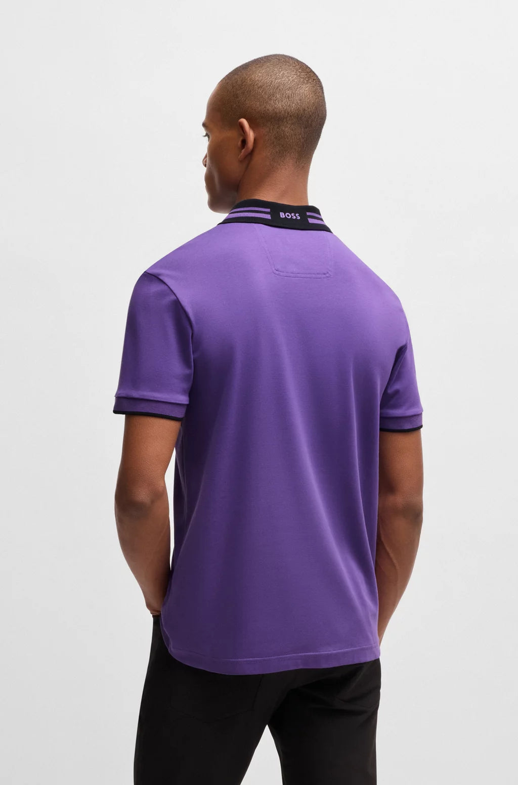 BOSS Interlock-cotton polo shirt with striped collar
