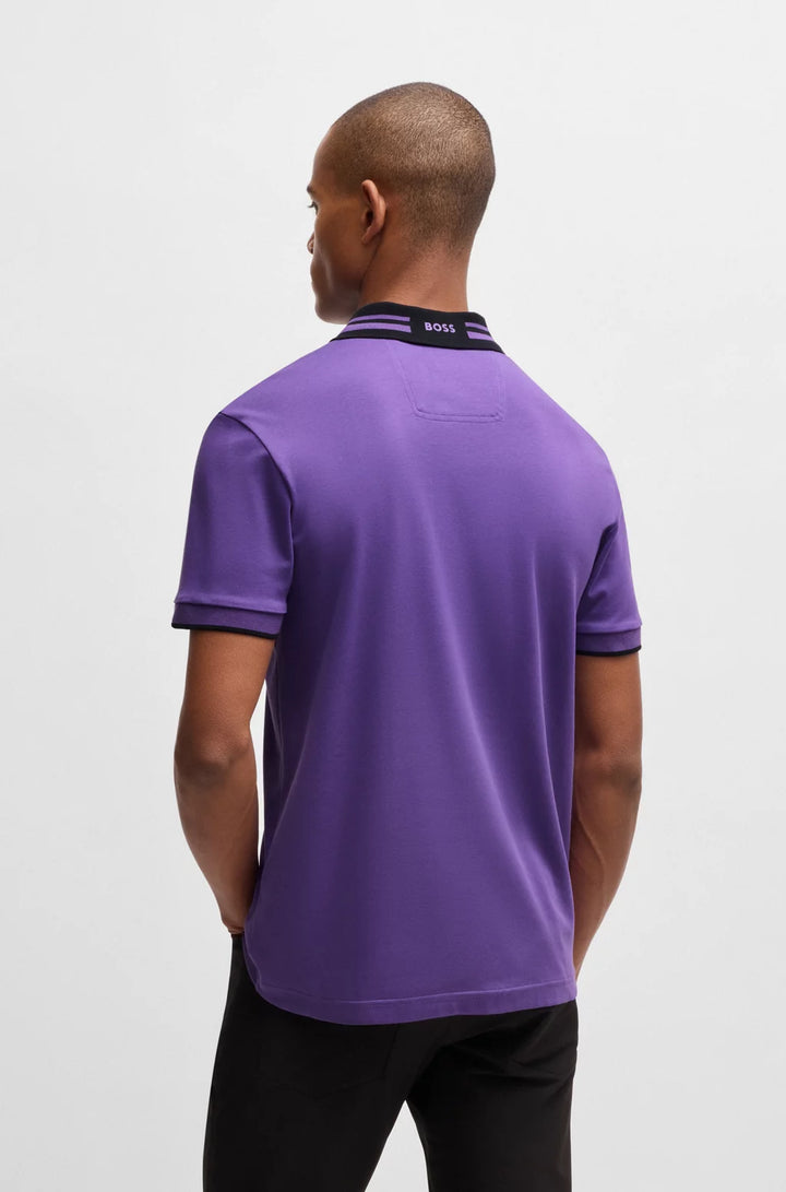 BOSS Interlock-cotton polo shirt with striped collar