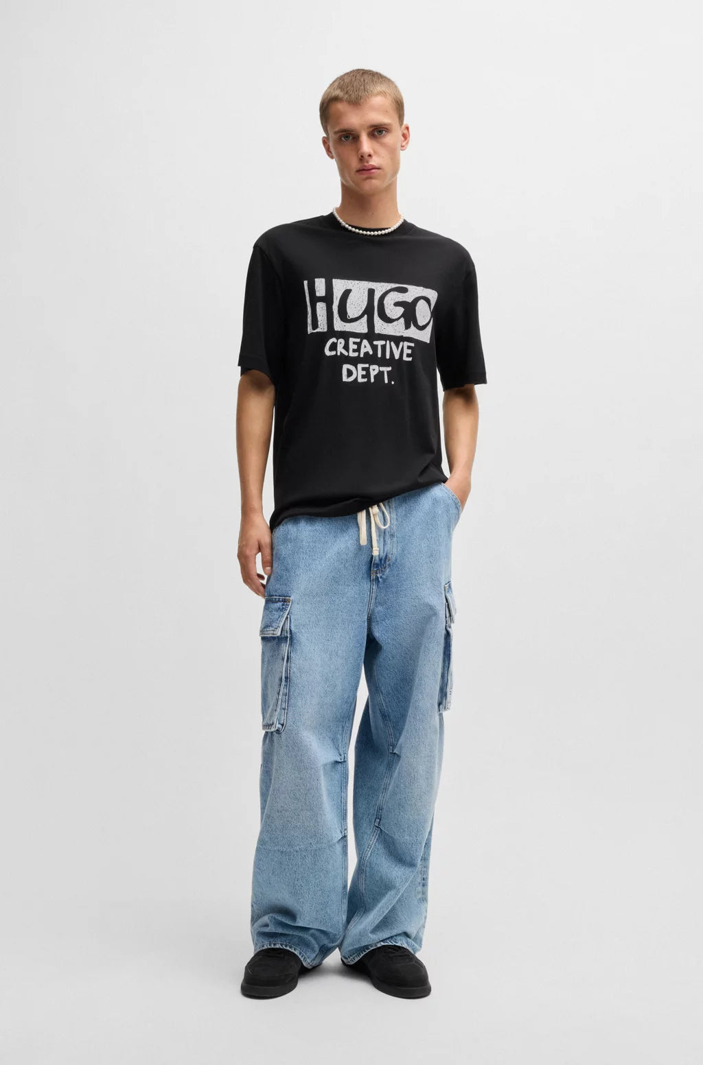HUGO COTTON-JERSEY T-SHIRT WITH LOGO ARTWORK