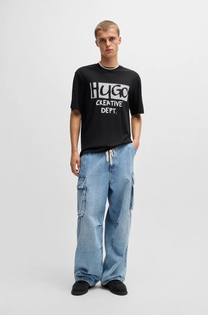 HUGO COTTON-JERSEY T-SHIRT WITH LOGO ARTWORK