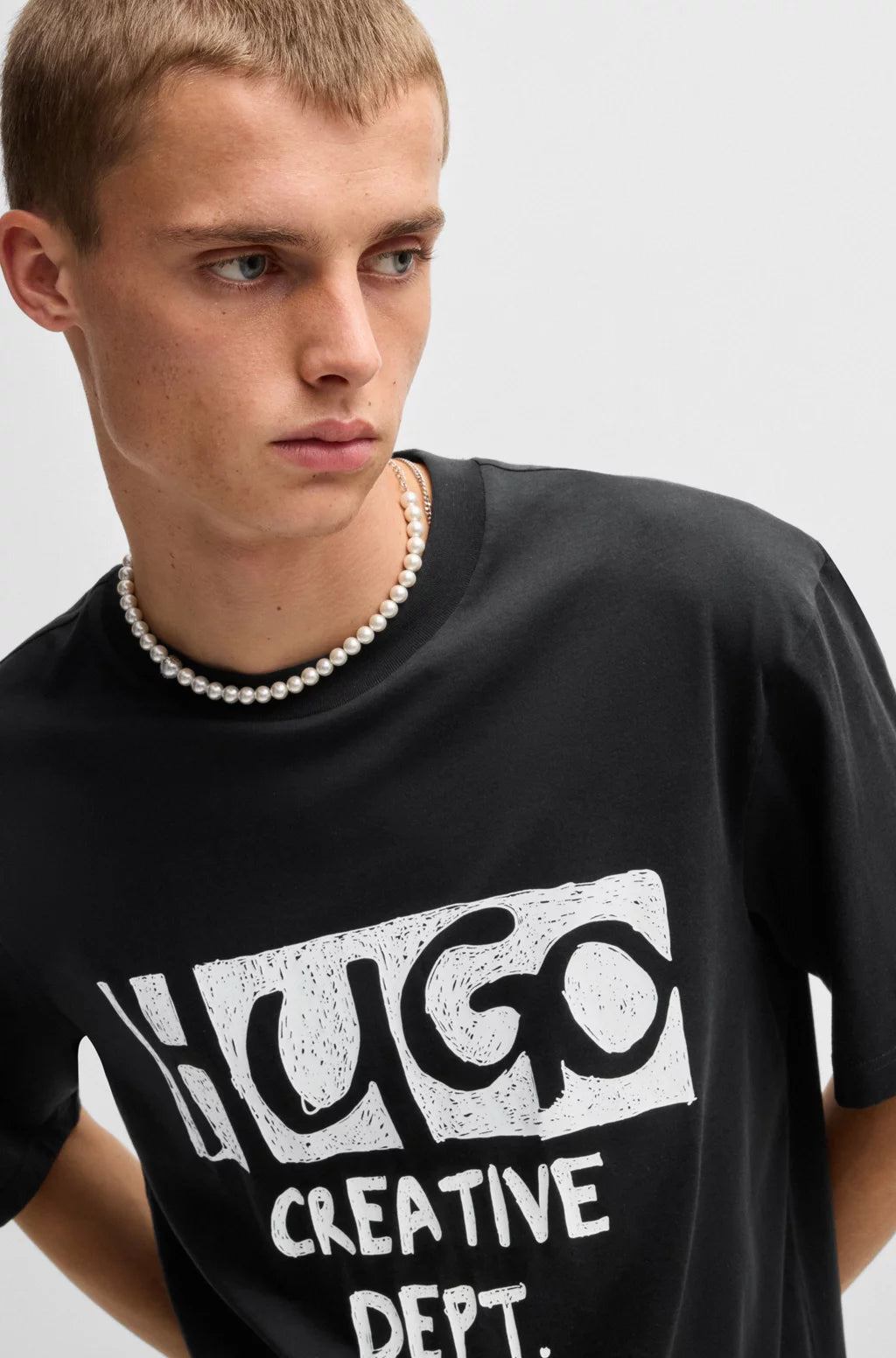 HUGO COTTON-JERSEY T-SHIRT WITH LOGO ARTWORK