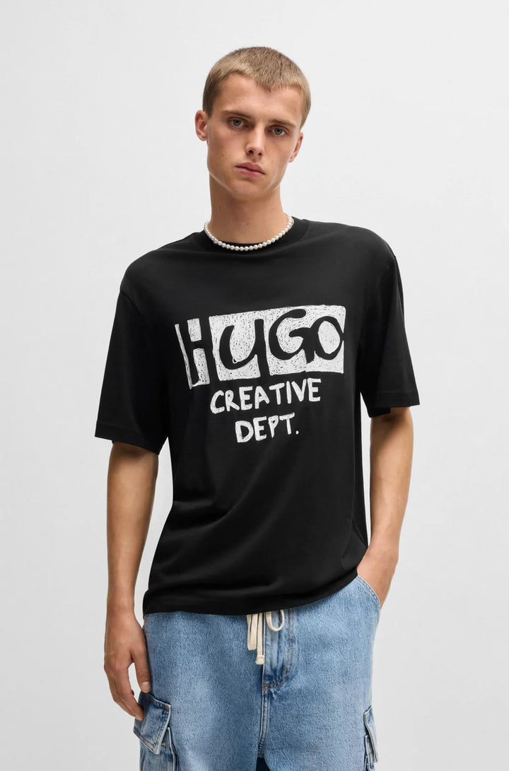 HUGO COTTON-JERSEY T-SHIRT WITH LOGO ARTWORK
