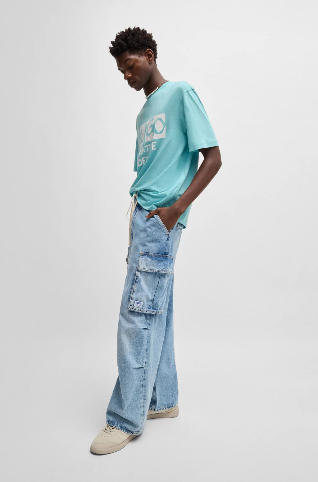 HUGO COTTON-JERSEY T-SHIRT WITH LOGO ARTWORK