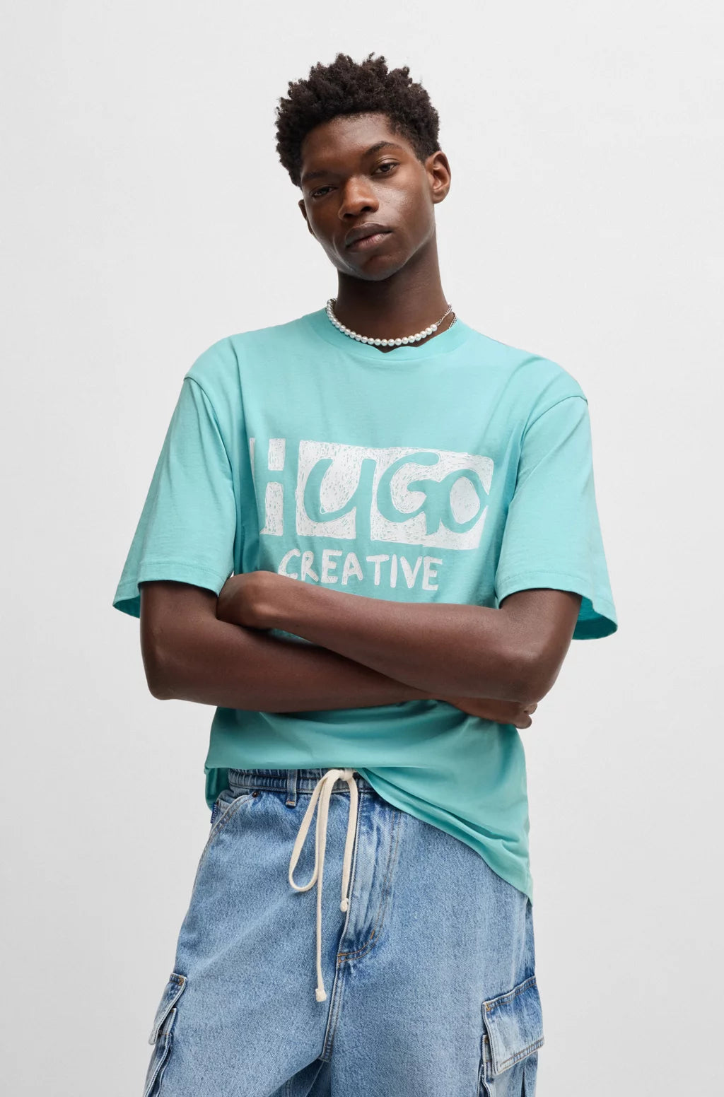 HUGO COTTON-JERSEY T-SHIRT WITH LOGO ARTWORK