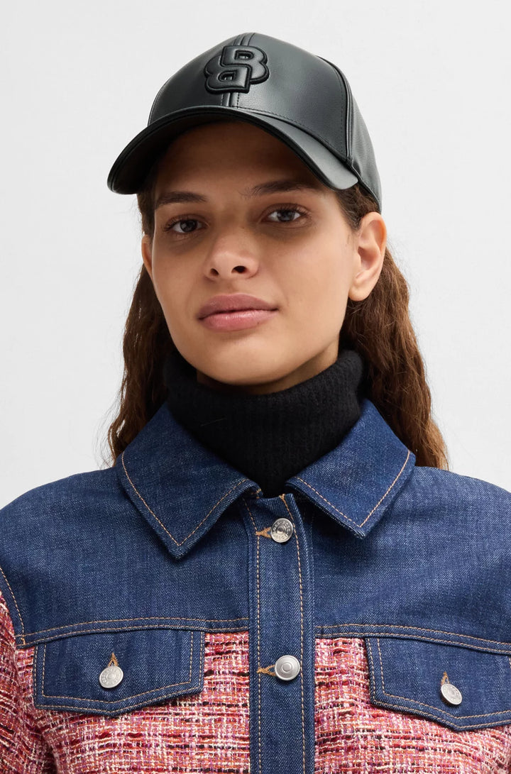 BOSS FAUX-LEATHER CAP WITH DOUBLE B MONOGRAM