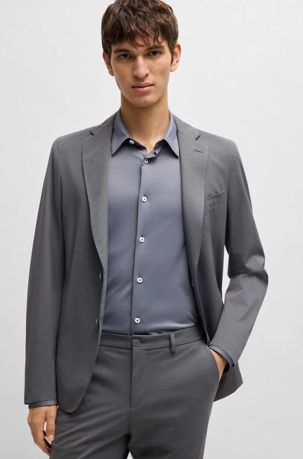 BOSS SLIM-FIT SHIRT IN PERFORMANCE-STRETCH STRUCTURED FABRIC