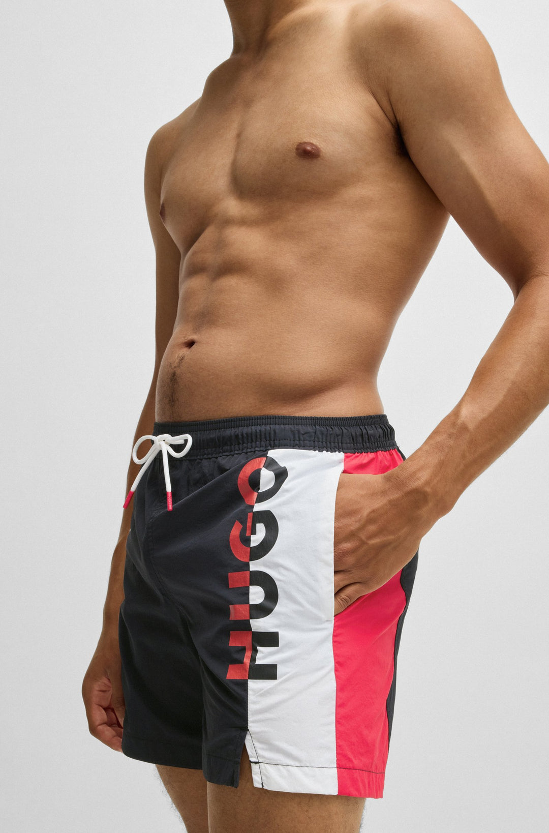 Hugo Color-blocked swim shorts with two-tone logo