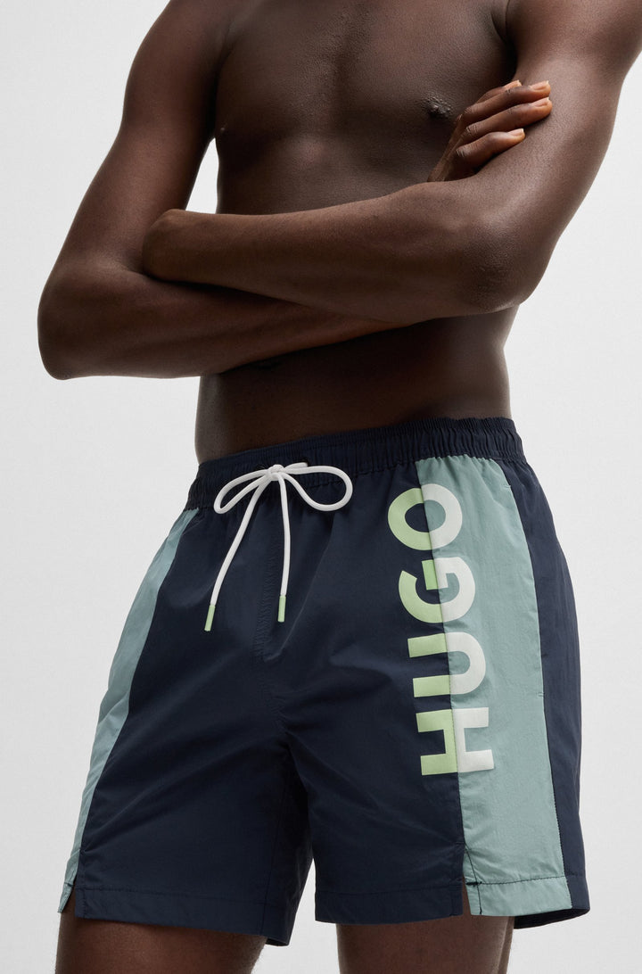 Hugo Color-blocked swim shorts with two-tone logo