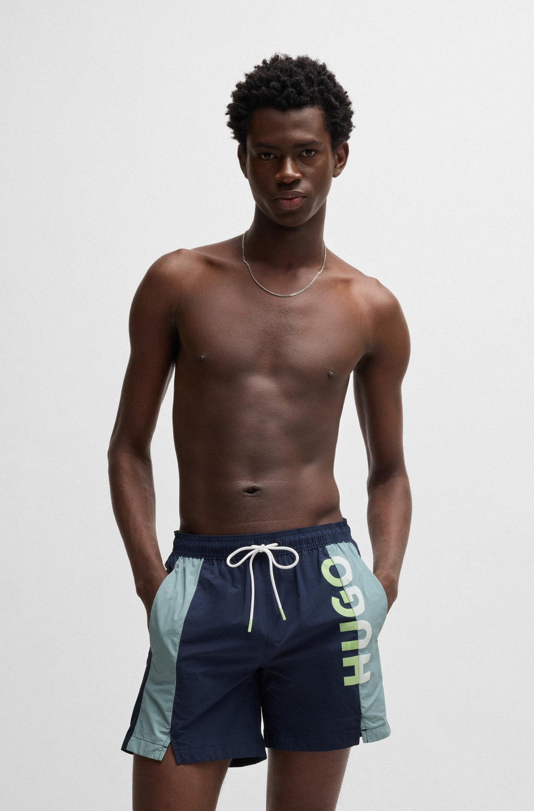 Hugo Color-blocked swim shorts with two-tone logo