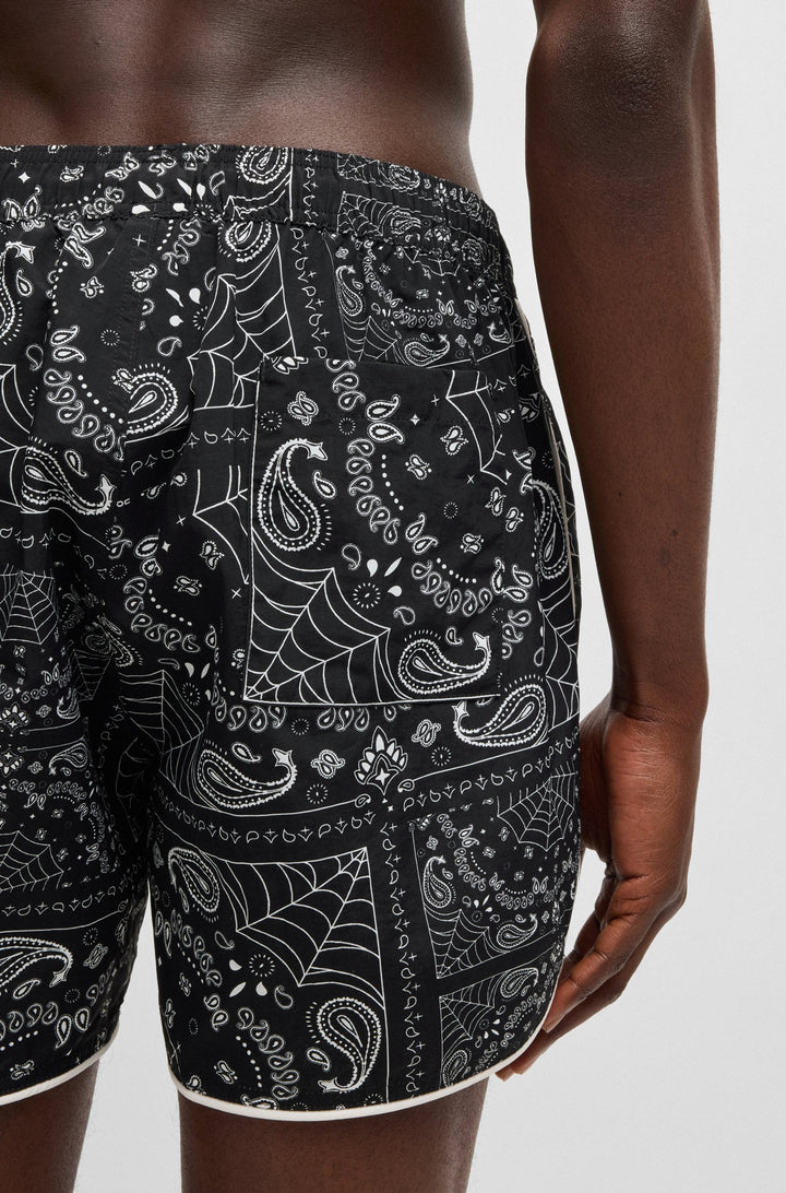 Hugo Seasonal-print swim shorts with round hem