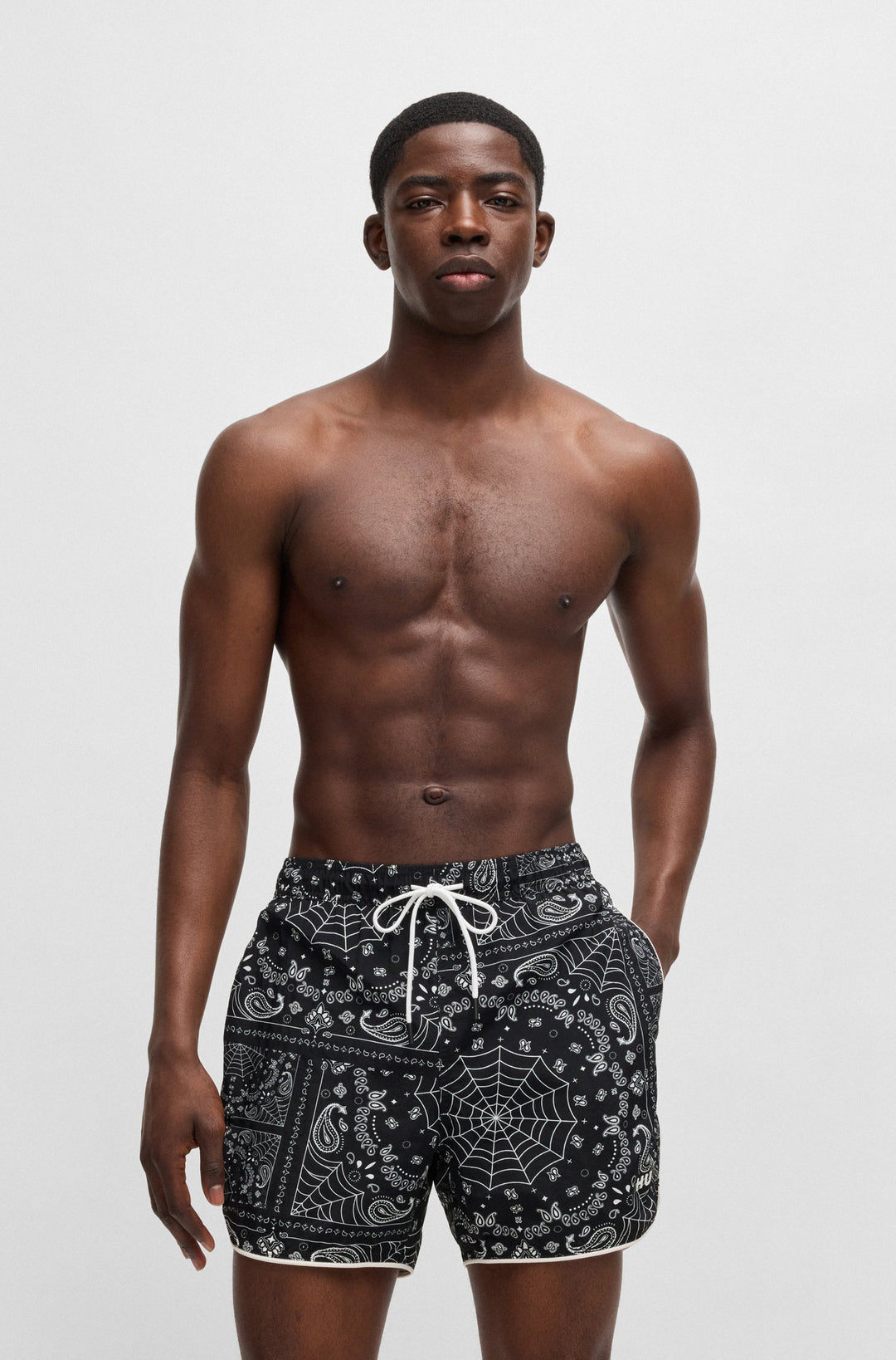 Hugo Seasonal-print swim shorts with round hem