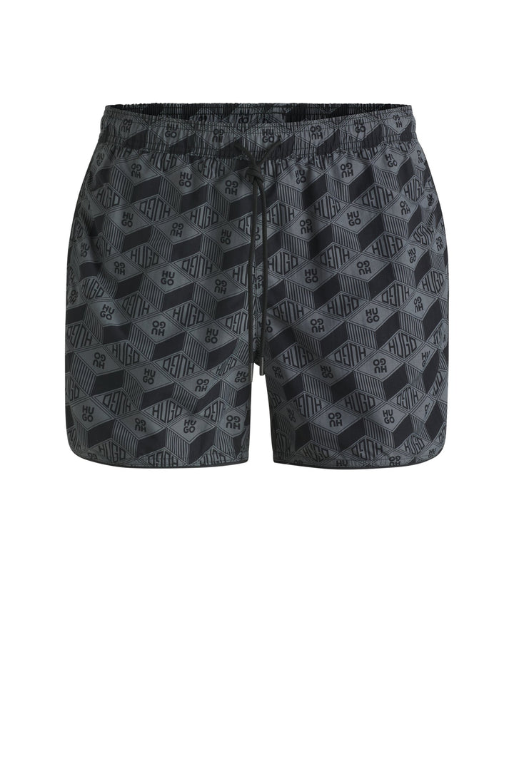 Hugo Seasonal-print swim shorts with round hem