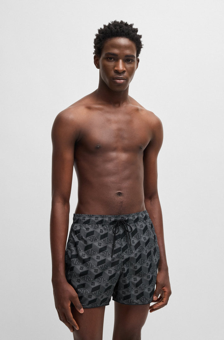 Hugo Seasonal-print swim shorts with round hem
