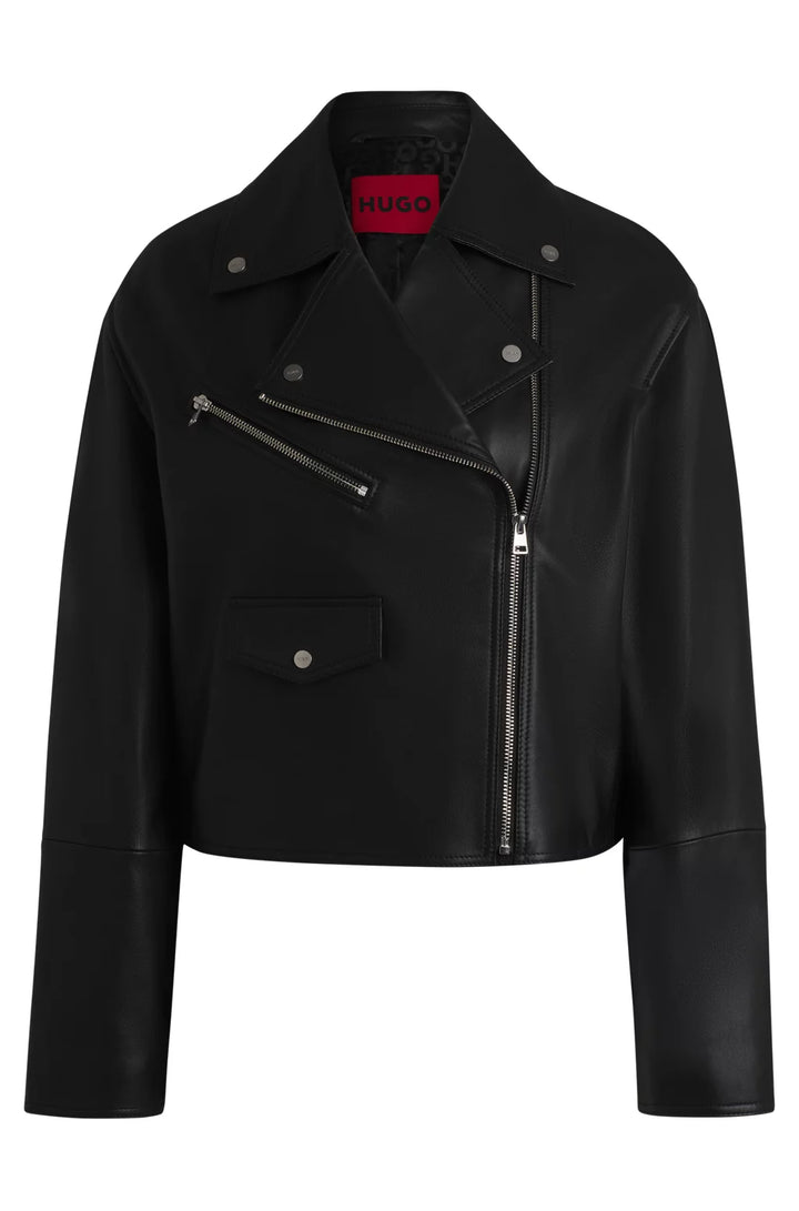 HUGO LEATHER BIKER JACKET WITH ZIPPED SLEEVES