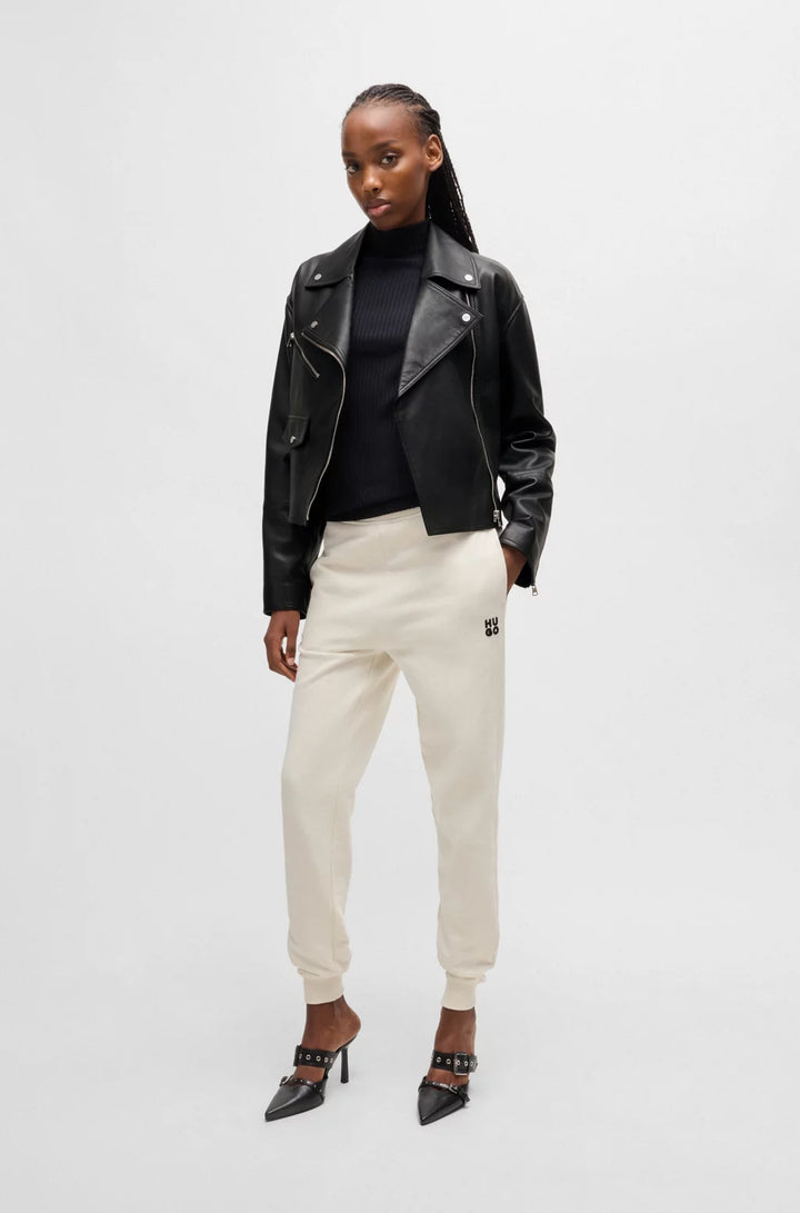 HUGO LEATHER BIKER JACKET WITH ZIPPED SLEEVES