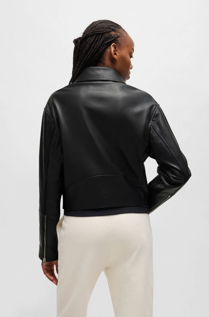 HUGO LEATHER BIKER JACKET WITH ZIPPED SLEEVES