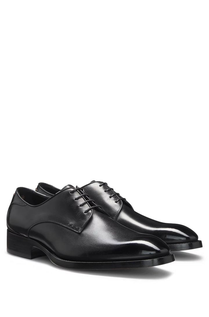 Boss Burnished-leather Derby shoes with stitch details