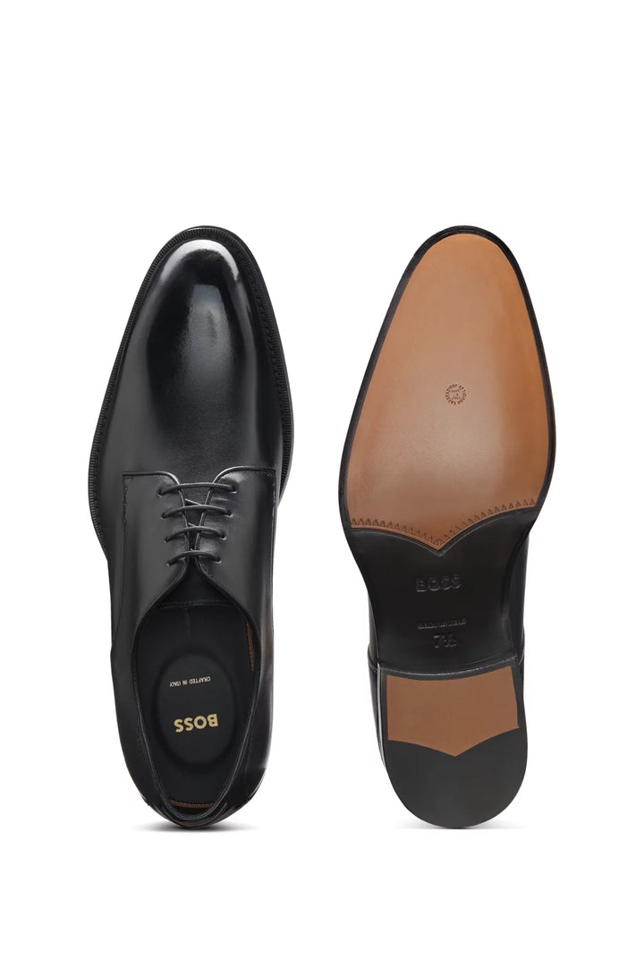 Boss Burnished-leather Derby shoes with stitch details