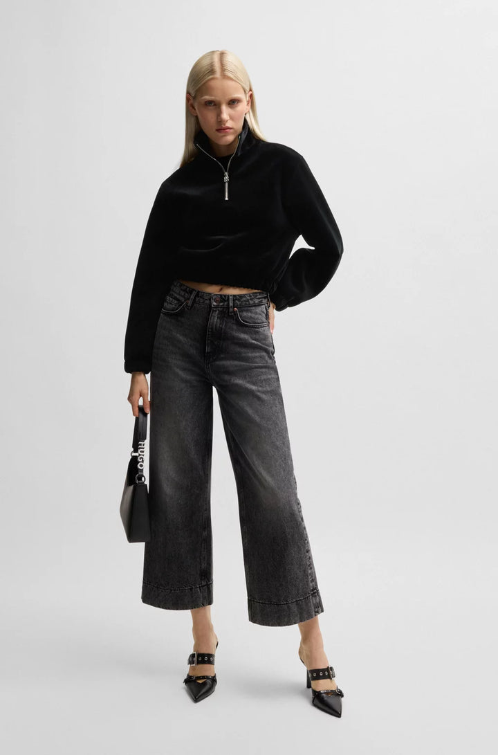 HUGO RELAXED-FIT ZIP-NECK SWEATSHIRT IN STRETCH VELVET