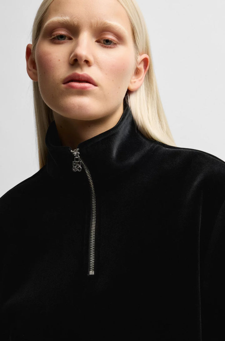 HUGO RELAXED-FIT ZIP-NECK SWEATSHIRT IN STRETCH VELVET