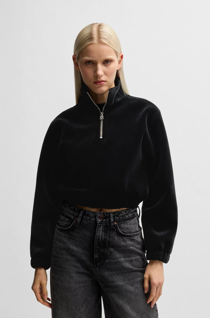 HUGO RELAXED-FIT ZIP-NECK SWEATSHIRT IN STRETCH VELVET