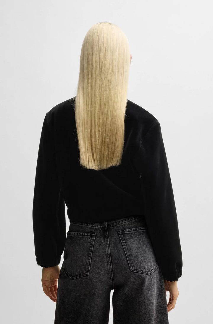 HUGO RELAXED-FIT ZIP-NECK SWEATSHIRT IN STRETCH VELVET
