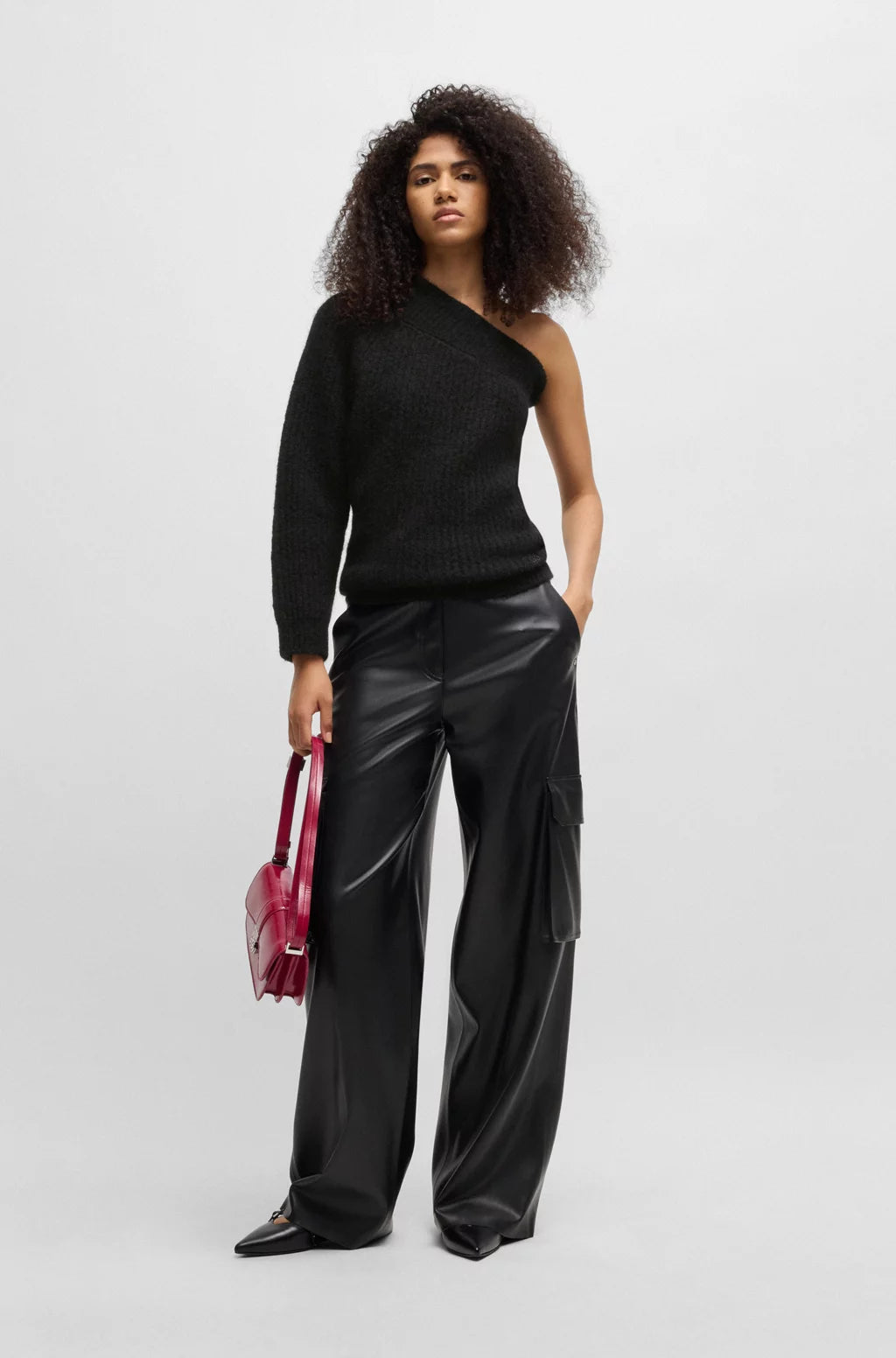 HUGO ONE-SHOULDER REGULAR-FIT SWEATER WITH KNITTED STRUCTURE