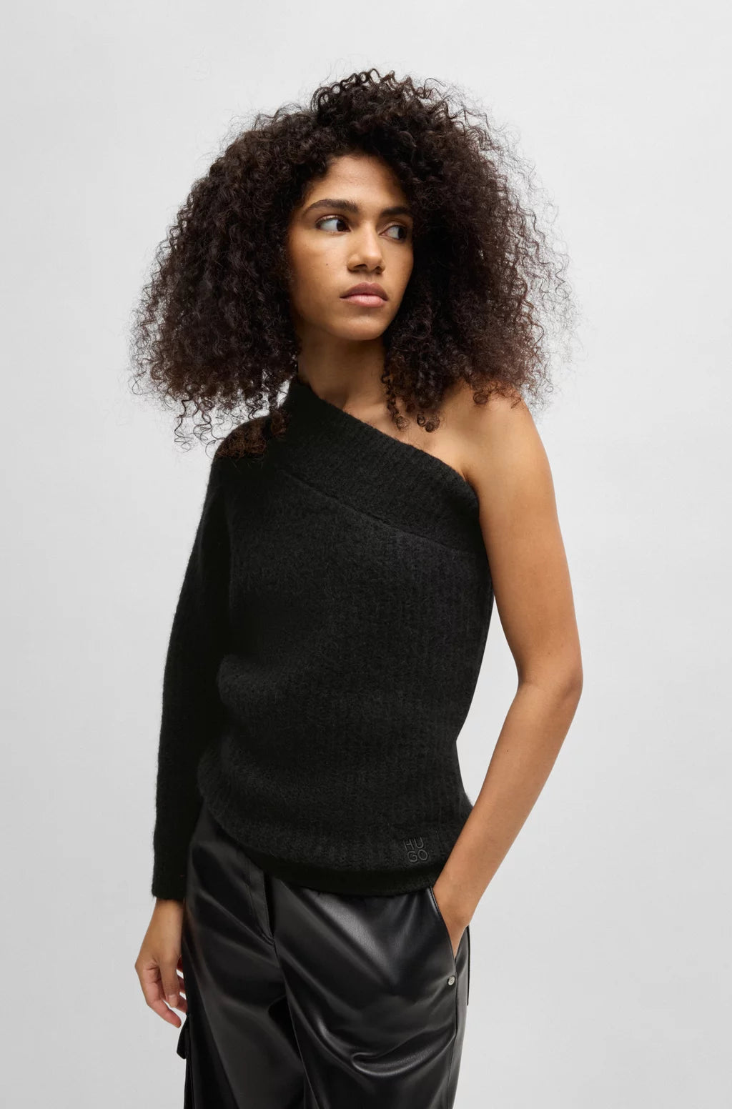 HUGO ONE-SHOULDER REGULAR-FIT SWEATER WITH KNITTED STRUCTURE