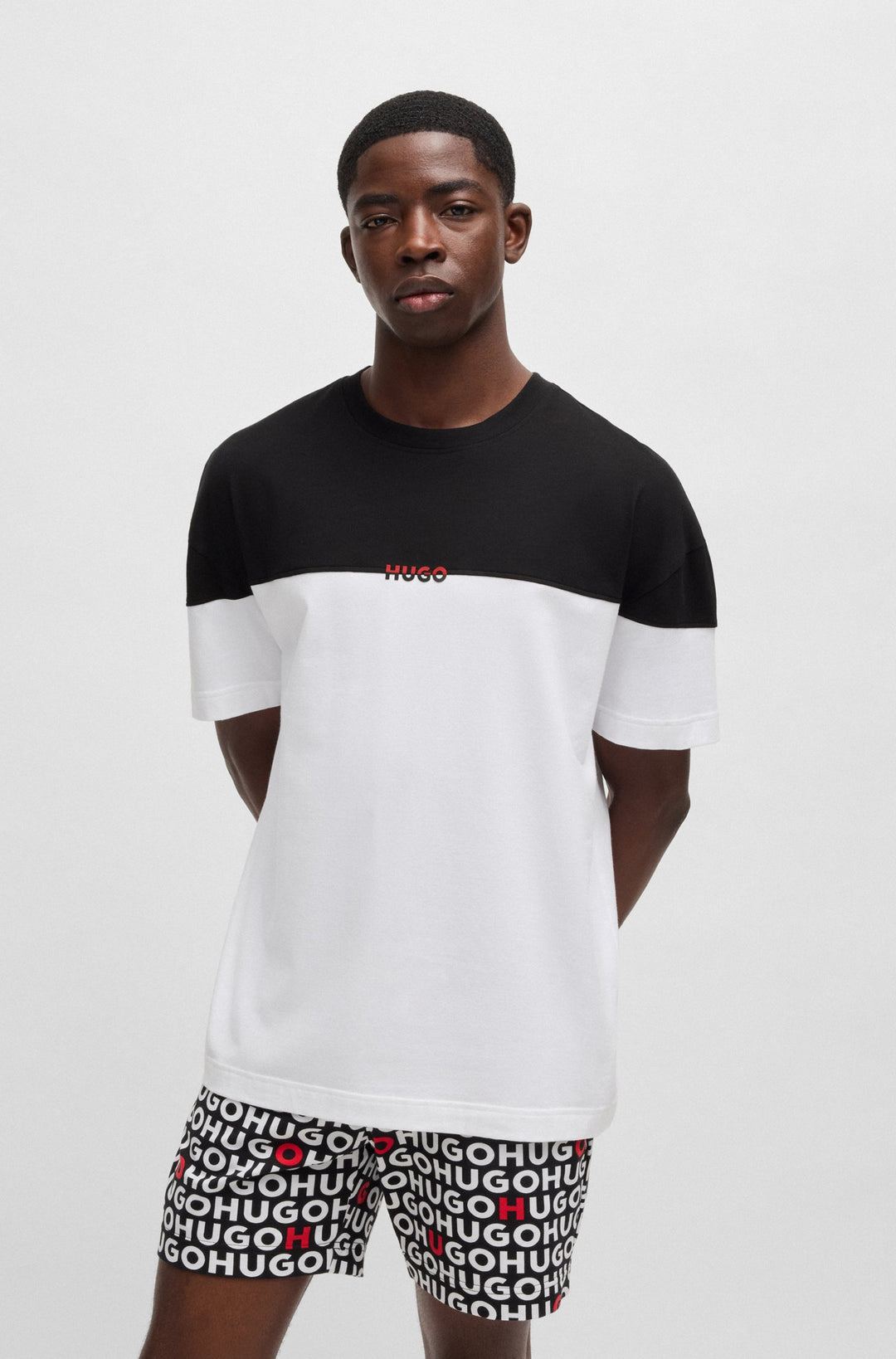Hugo Stretch-cotton pajama T-shirt with color-blocking