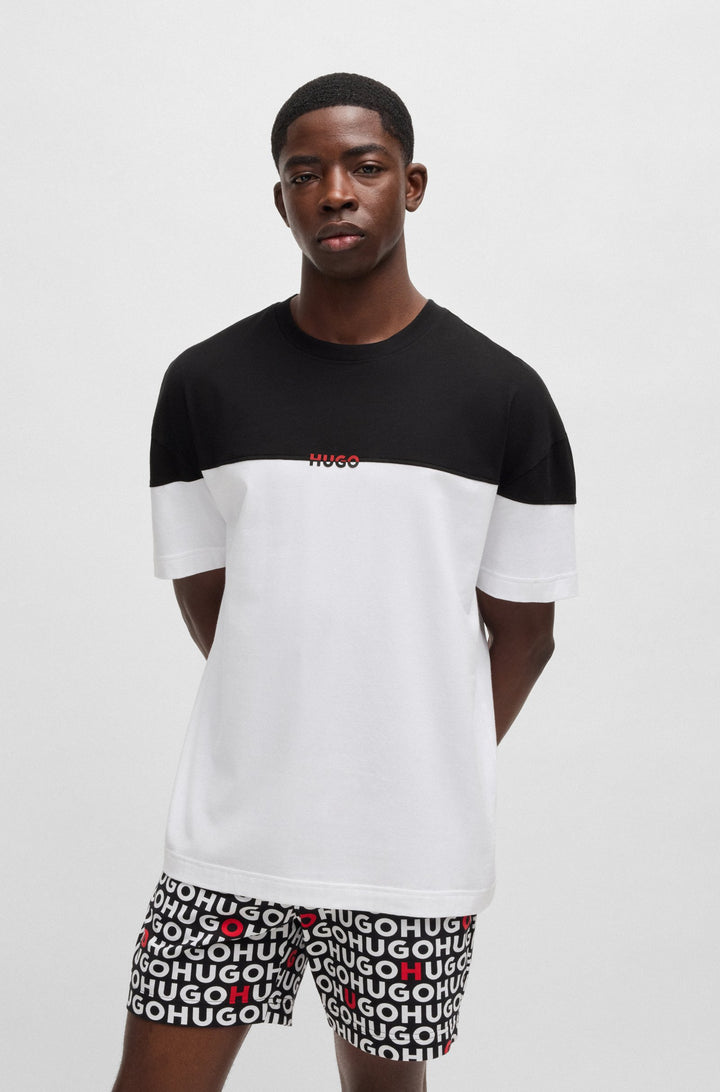Hugo Stretch-cotton pajama T-shirt with color-blocking