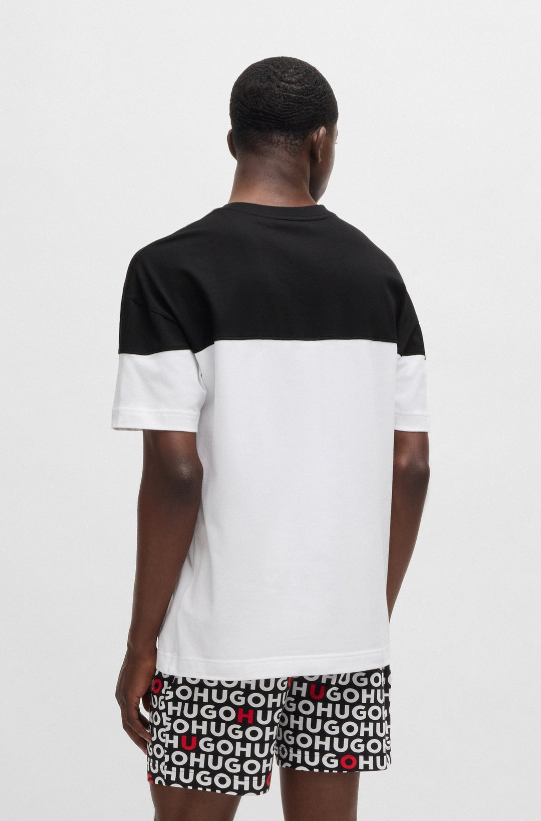 Hugo Stretch-cotton pajama T-shirt with color-blocking