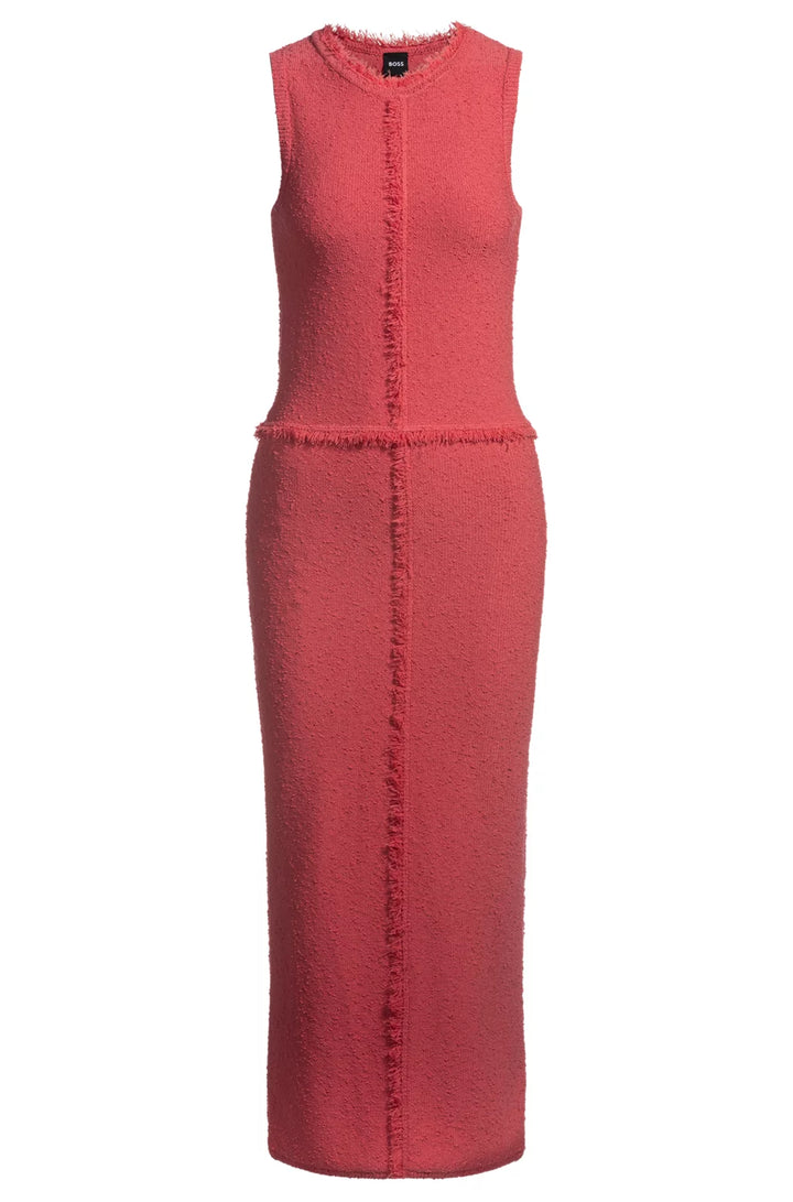 BOSS SLEEVELESS KNITTED DRESS WITH FRINGE TRIMS