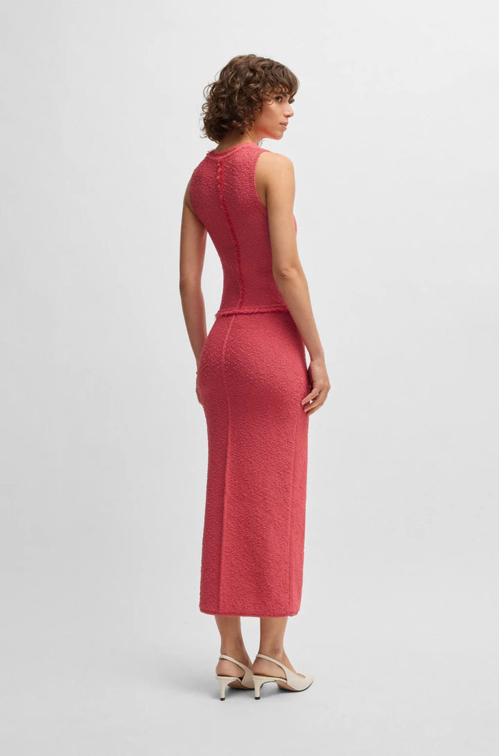 BOSS SLEEVELESS KNITTED DRESS WITH FRINGE TRIMS