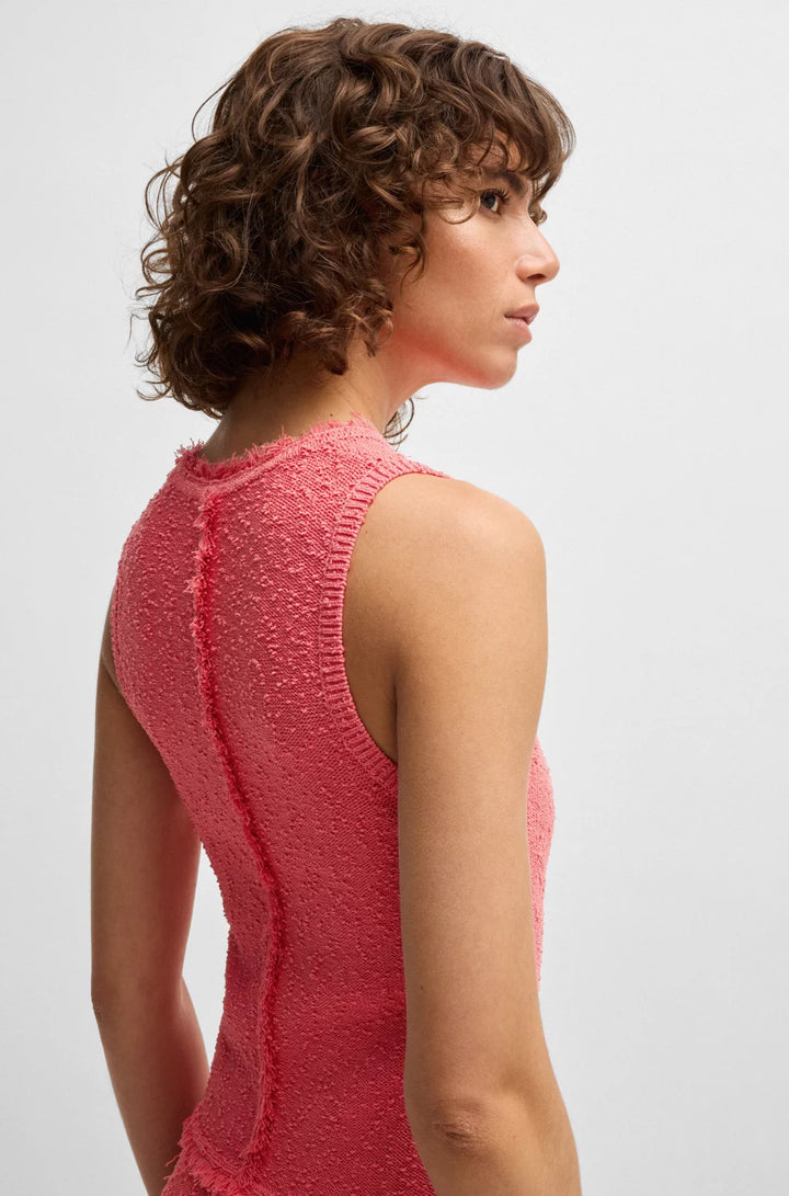 BOSS SLEEVELESS KNITTED DRESS WITH FRINGE TRIMS
