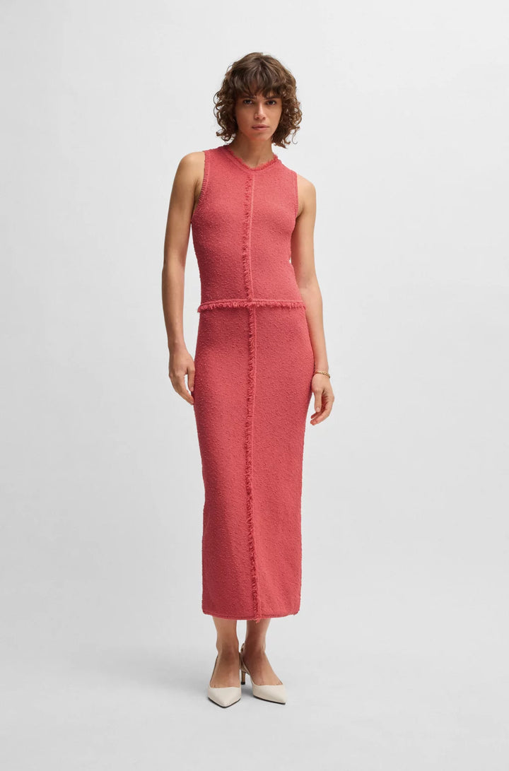 BOSS SLEEVELESS KNITTED DRESS WITH FRINGE TRIMS