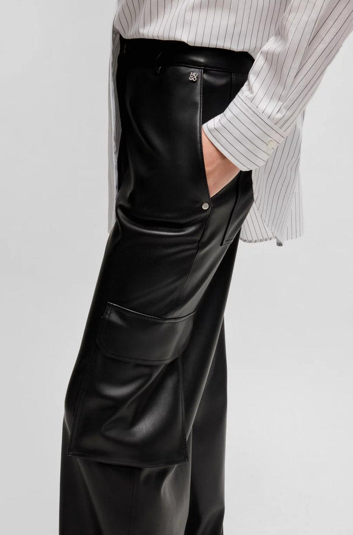 HUGO LOOSE-FIT CARGO TROUSERS IN FAUX LEATHER