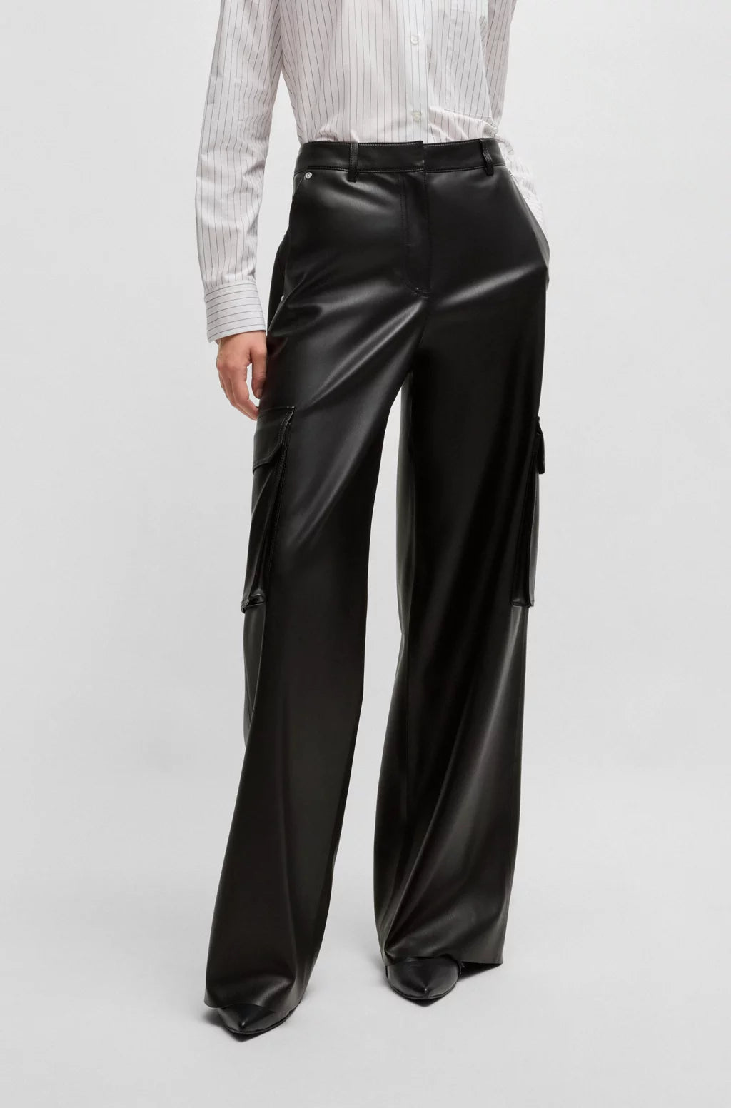 HUGO LOOSE-FIT CARGO TROUSERS IN FAUX LEATHER