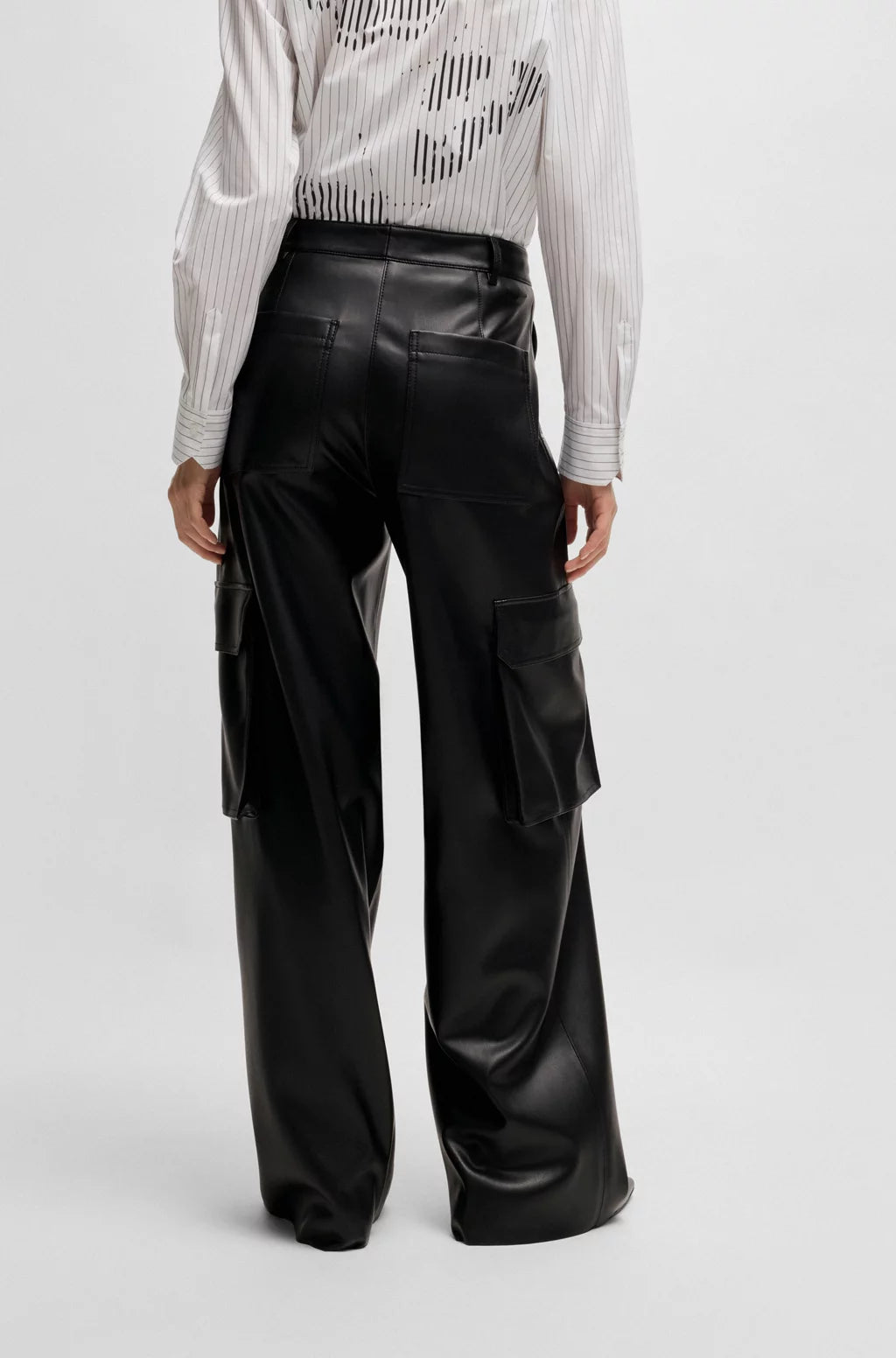 HUGO LOOSE-FIT CARGO TROUSERS IN FAUX LEATHER