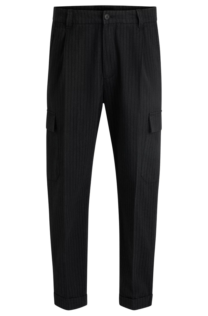 Boss Tapered-fit trousers in striped brushed cotton