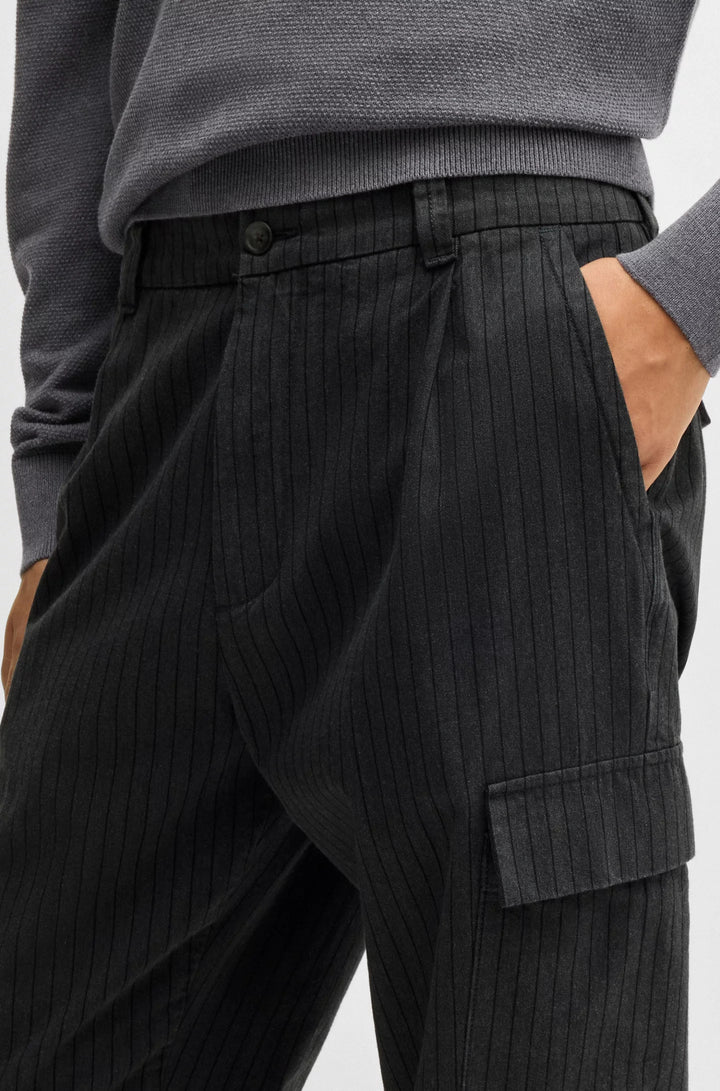 Boss Tapered-fit trousers in striped brushed cotton