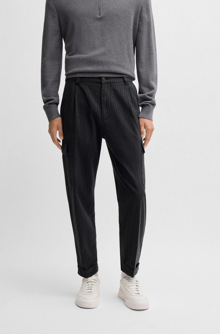 Boss Tapered-fit trousers in striped brushed cotton
