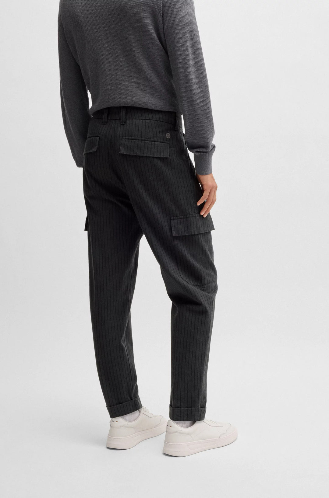 Boss Tapered-fit trousers in striped brushed cotton