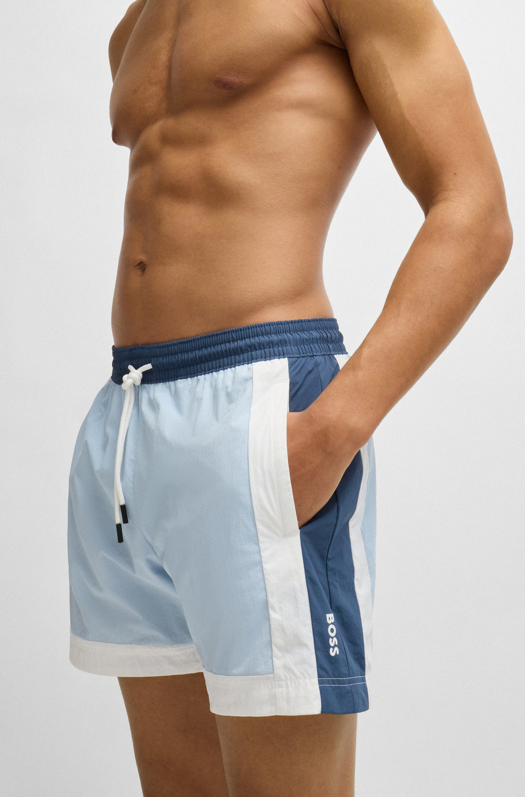 Boss Color-block swim shorts with printed logo