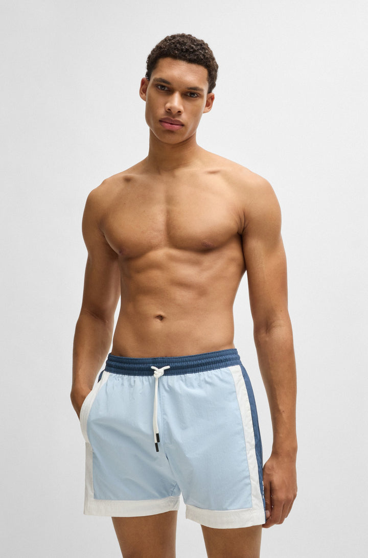 Boss Color-block swim shorts with printed logo